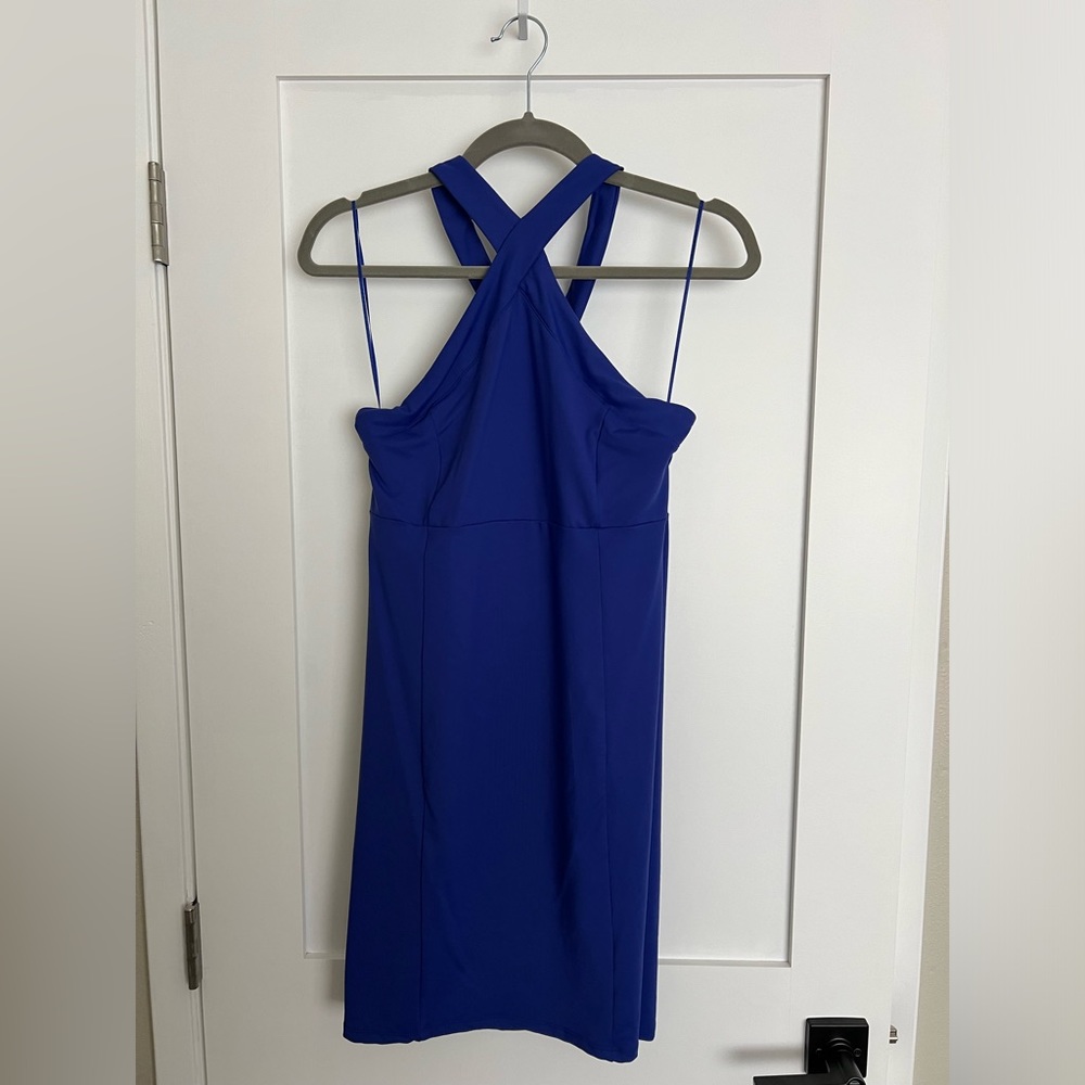leith blue/purple crisscross halter bodycon dress